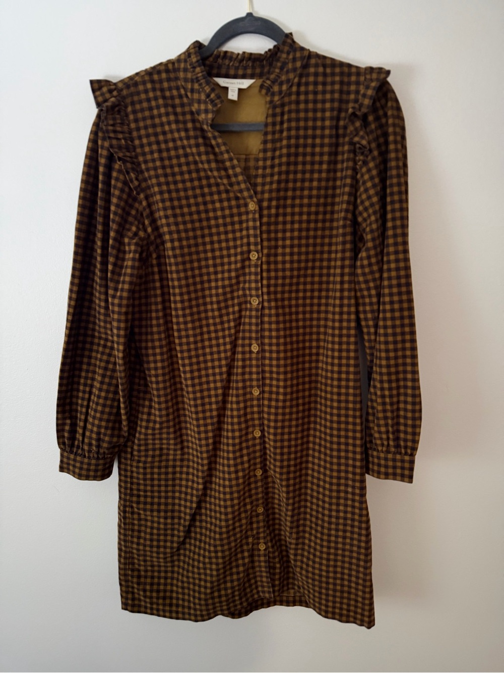 Garnet Hill Brown Plaid Button-Front Dress